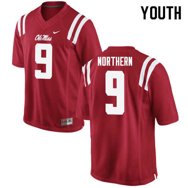 Hal Northern Ole Miss Rebels NCAA Youth Red #9 Stitched Limited College Football Jersey UBP0758VO